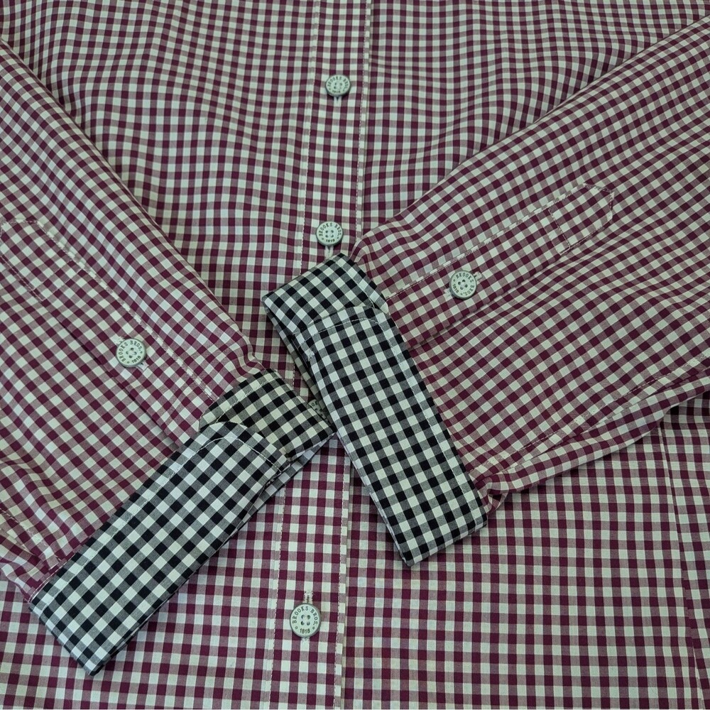 Brooks Brothers Red Fleece Button-Up Shirt Youth Size 16 Burgundy Gingham Preppy - Picture 4 of 10